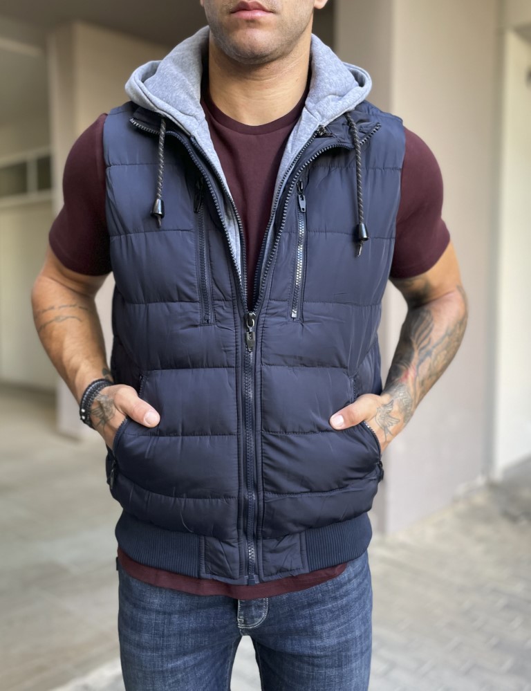 Ανδρικό μπλέ αμάνικο Jacket κουκούλα 833380 φωτογραφία